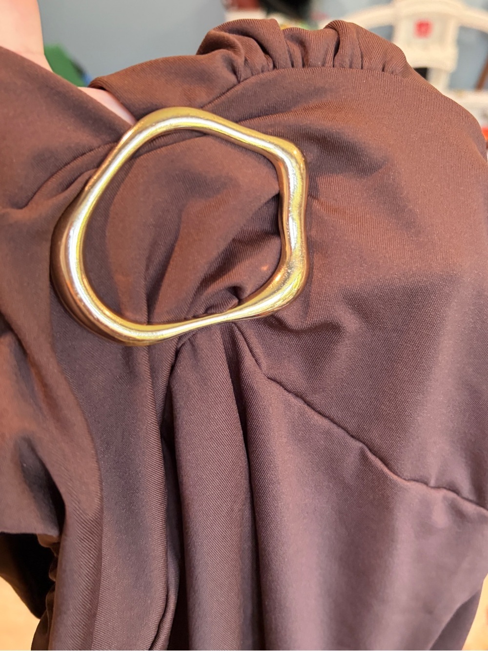 Y2K Brown Halter Going Out Top Small Gold Ring Stretch Clubwear 2000s - Picture 6 of 6
